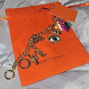 Kurt Geiger Gold-Tone Bracelet with Multicolor Enamel Charms Bnwt SL